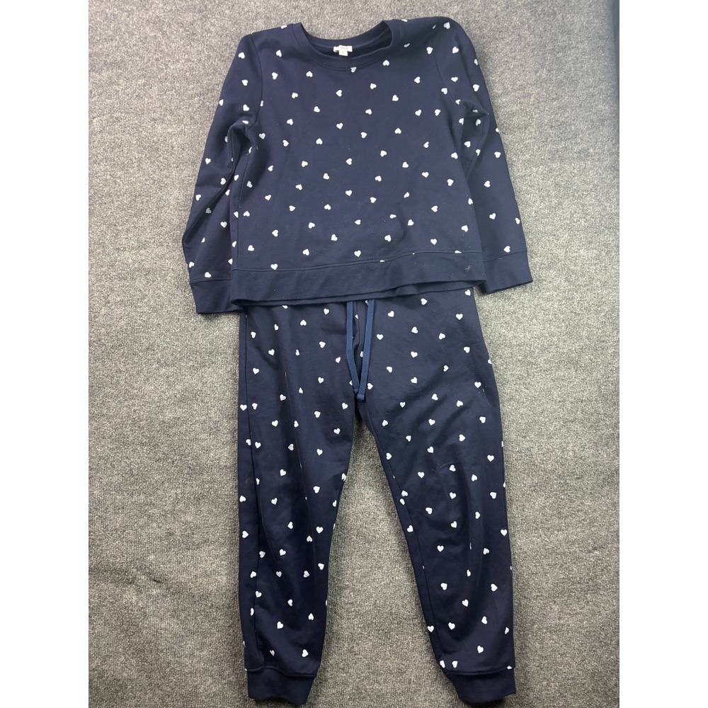 J. Crew Navy Blue Heart Print Pajama Set